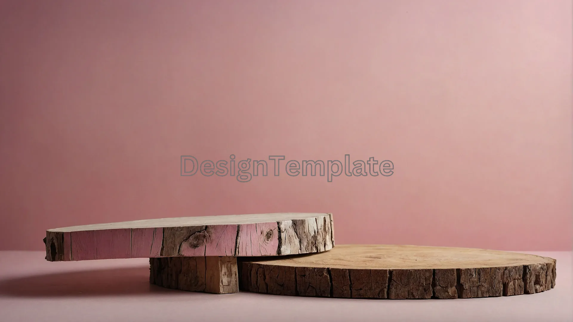 Rustic Wood Rounds on Pink Pastel Background Photo PNG